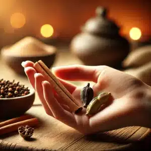 a hand holding spices and a bowl of spices