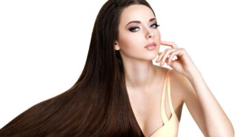 portrait beautiful young woman with long straight brown hair isolated white 0